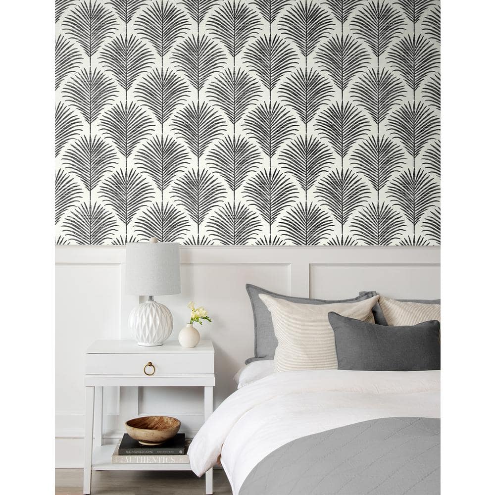 Inkwell & Off-White Vinyl Palm Leaf Peel and Stick Wallpaper