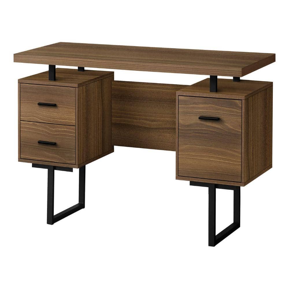 Walnut Computer Desk with 3 Drawers, File Drawer, U-Shape Metal Base