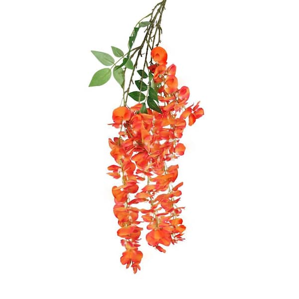 LIVING LUXURY 44 in. Orange Artificial Japanese Wisteria Flower Stem  Hanging Spray Bush Set of 3 31579-ORG