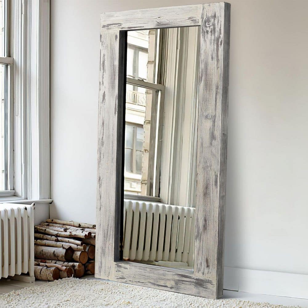 White 31 in. W x 70 in. H Rectangle Solid Wood Wide Edge Full Length Mirror (No Bracket)