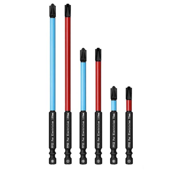 LATTOOK 1/4 in. Shank 6 Bit Red and Blue Insulated Screwdriver Set Bit for Electricians 6-Piece