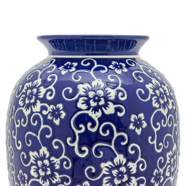 Red Lantern 14 in. White Flowers on Blue Tung Chi Decorative