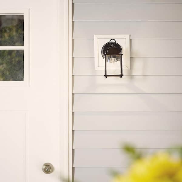 Barrie Home Depot KICHLER Barrie 8.5 in. 1-Light Black Outdoor Light Integrated LED Wall Sconce with Clear Beveled Glass Panels (1-Pack) 9794BKL18 - The Home Depot