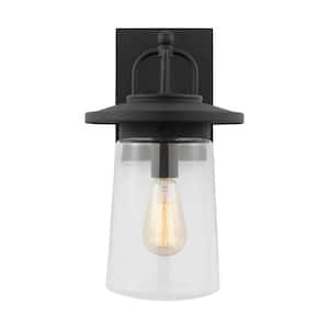Tybee Medium 1-Light Black Hardwired Outdoor Wall Lantern Sconce with Clear Glass Shade