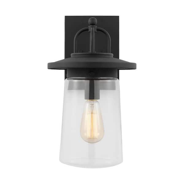 Generation Lighting Tybee Medium 1-Light Black Hardwired Outdoor Wall Lantern Sconce with Clear Glass Shade