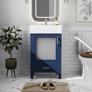 20 in. W Freestanding Bath Vanity in Blue with White Ceramic Top and ample storage