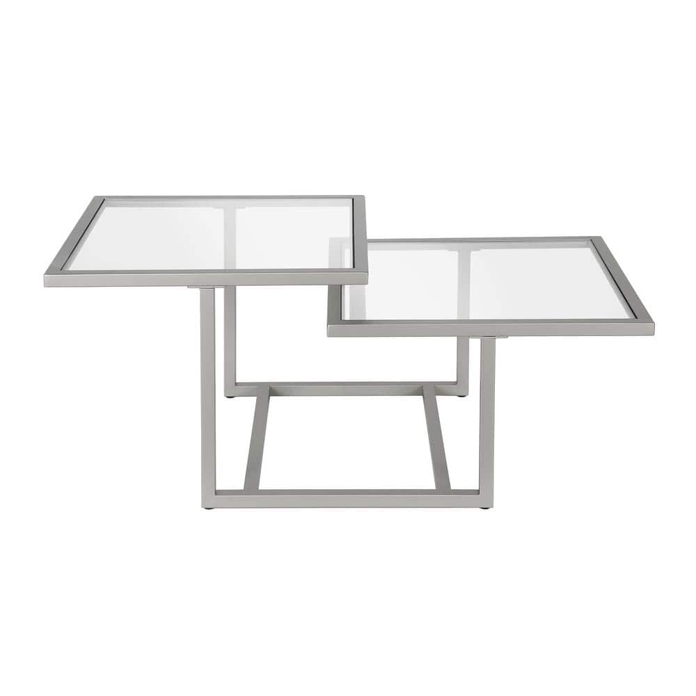 Amalie 43" Satin Nickel Geometric Glass Coffee Table