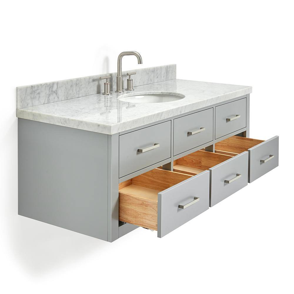 Hutton 55" Grey Wall-Mounted Single Basin Vanity with Carrara White Top