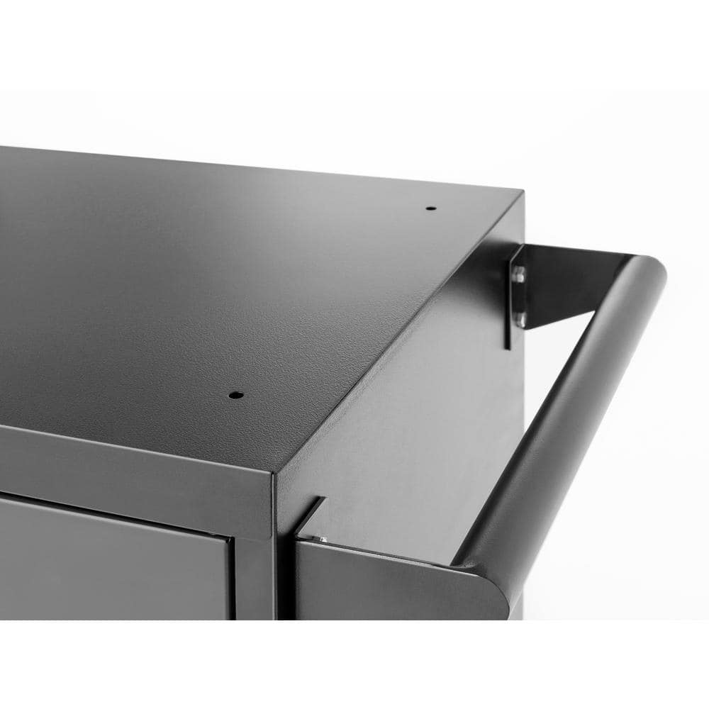 Gray Steel Lockable Garage Cabinet with Bamboo Worktop