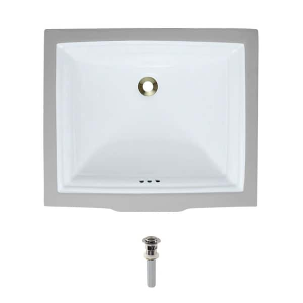 MR Direct Undermount Porcelain Bathroom Sink in White with Pop-Up Drain in Brushed Nickel