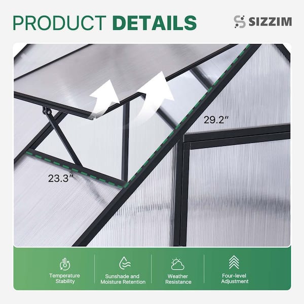 Sizzim 69 in. W x 86 in. D x 77 in. H Outdoor Greenhouse