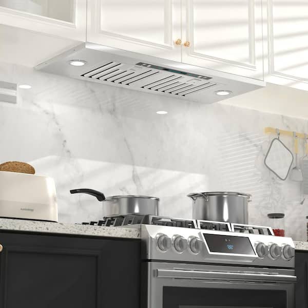 30 in. 900 CFM Convertible Ducted to Ductless Insert Range Hood in Stainless Steel with LED Light and Carbon Filter