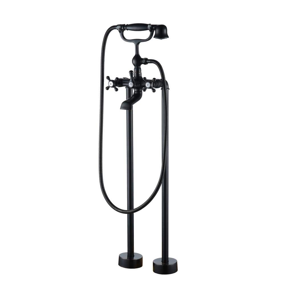 3-Handle Claw Foot Freestanding Tub Faucet with Handheld Shower in Oil Rubb