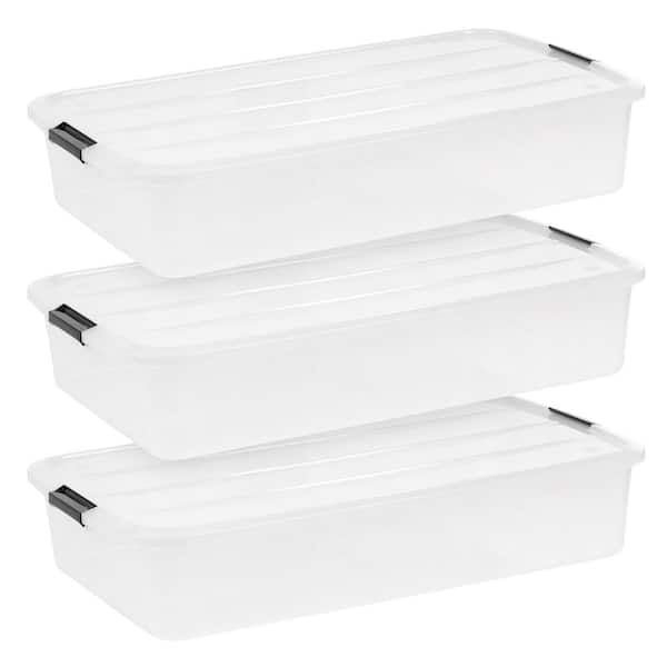 IRIS 50 Qt./47.3 Gal. Under Bed Storage Container, Clear, (3-Pack)