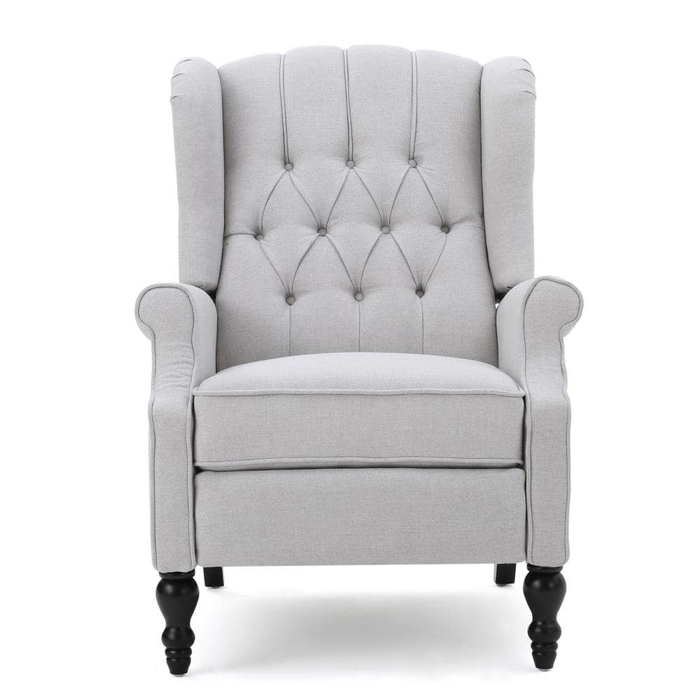 Walter 28 in. Width Big and Tall Light Gray Polyester Nailhead Trim Wing Chair Recliner -  Noble House, 10792