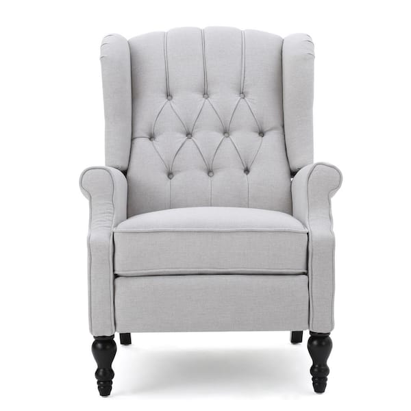 Noble House Walter 28 in. Width Big and Tall Light Gray Polyester Nailhead Trim Wing Chair Recliner