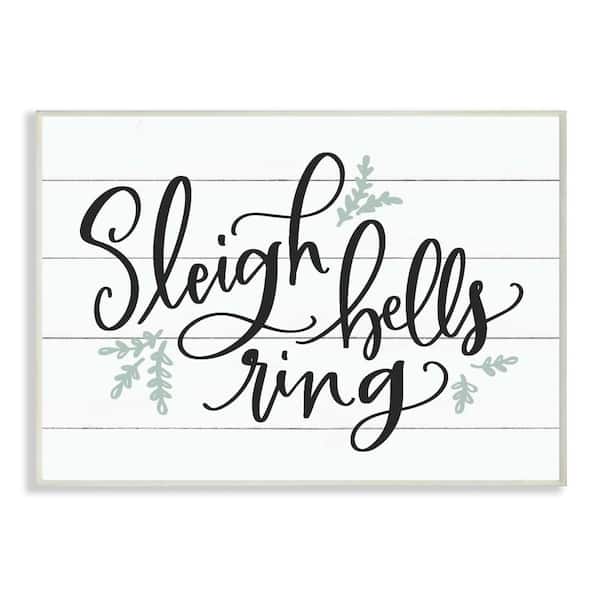 10 in. x 15 in. "Holiday Sleigh Bells Ring Black White and Blue Typography" by Artist Lettered and Lined Wood Wall Art