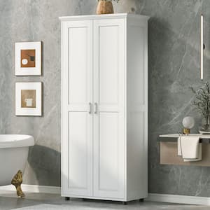 30 in. W x 14.6 in. D x 71 in. H White Storage Linen Cabinet with Adjustable Shelves