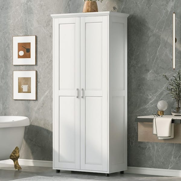 FAMYYT 30 in. W x 14.6 in. D x 71 in. H White Storage Linen Cabinet with Adjustable Shelves