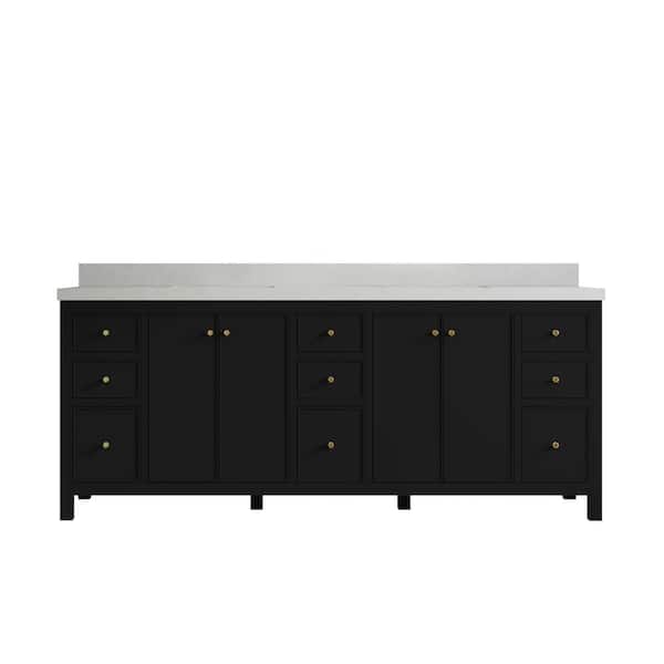 Willow Collections Chicago 84 in. W x 22 in. D x 36 in. H Double Sink Bath Vanity in Black with 2 in. Carrara Qt. Top