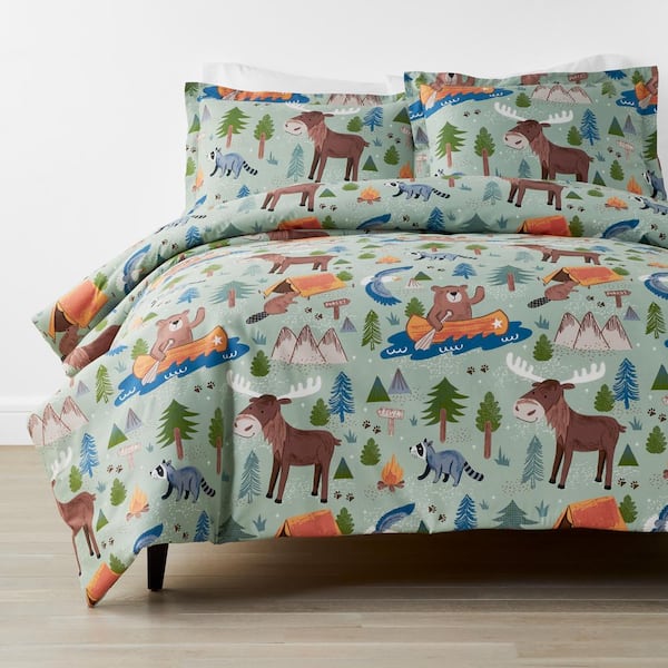 Company Kids by The Company Store Company Kids Wilderness Camp 3-Piece Multicolored Organic Cotton Percale Full Duvet Cover Set