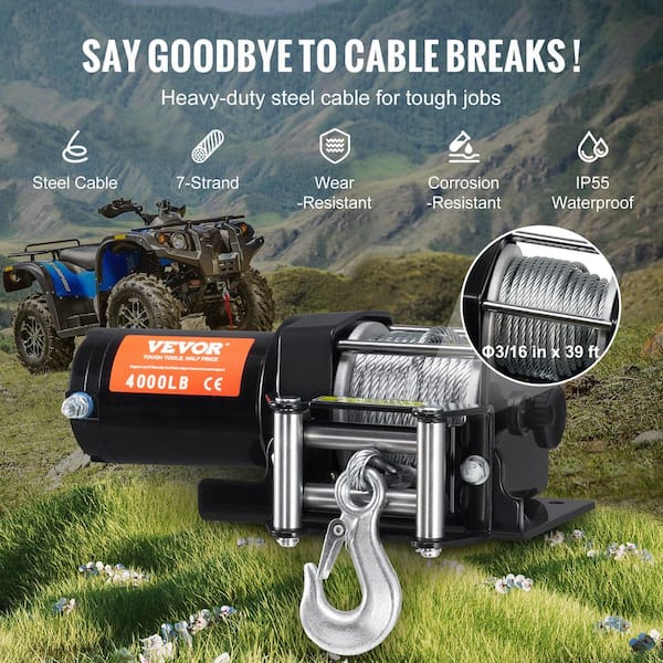 VEVOR Electric Winch, 4000 lbs. Line Pull Capacity, 12V DC