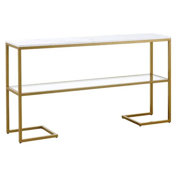 Meyer&Cross Errol 55 in. Gold Rectangle Faux Marble Console Table with Storage