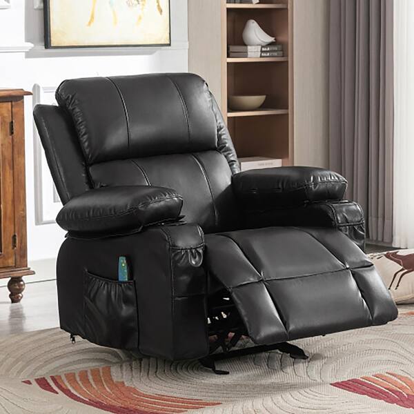 Black Recliner Chair Rocking Chairs for Adults with 2 Cup Holders USB Charge Port and Manual Massage