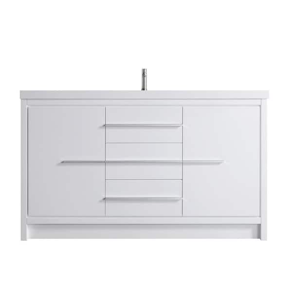 59 in. D x 19.75 in. W x 35 in. H Single Sink Freestanding Bath Vanity in White with Cultured Marble Top (Assembled)