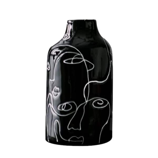 Afoxsos Ceramic Vase Irregular face Design Decorative Flower Vase for Home Decor Living Room, Home, Office, Centerpiece, Black