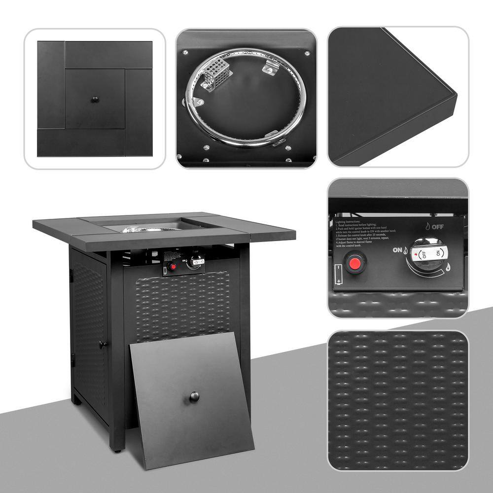 28-Inch Black Stainless Steel Gas Fire Pit Table