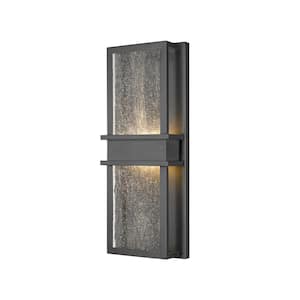 Eclipse 7 in. 2-Light Black Outdoor Hardwirded LED Integrated Coach Wall Sconce with Seedy Glass Shade