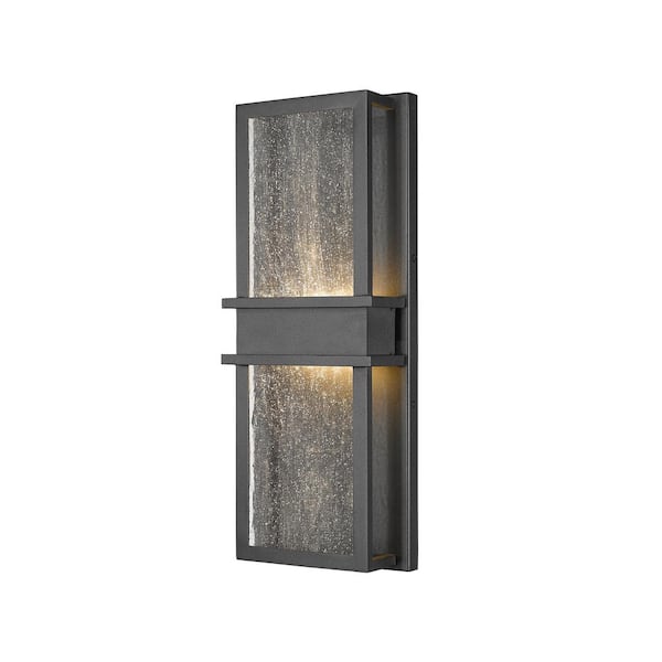 Eclipse 7 in. 2-Light Black Outdoor Hardwirded LED Integrated Coach Wall Sconce with Seedy Glass Shade