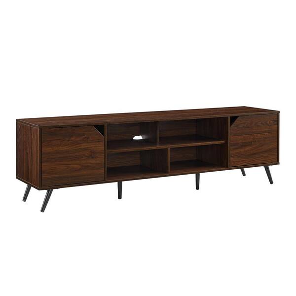 Welwick Designs 70 in. Dark Walnut Wood Modern Wide TV Stand