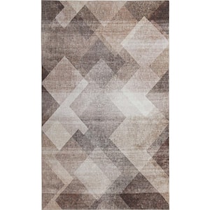 Emir Collection Traditional Geometric Water-Repellent Brown 5 ft. 3 in. x 7 ft. 7 in. Area Rug (5 ft. x 8 ft.)