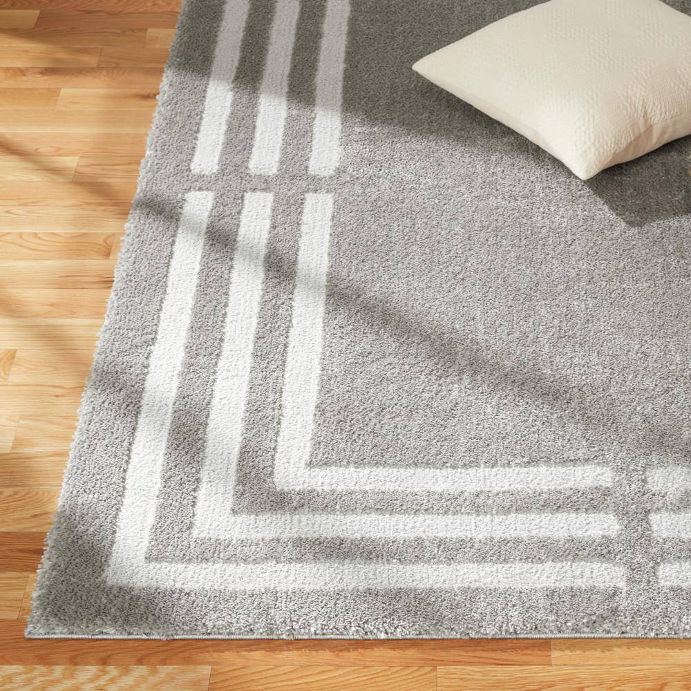 Cloud Shag Gray Geometric Polyester Rectangular Area Rug