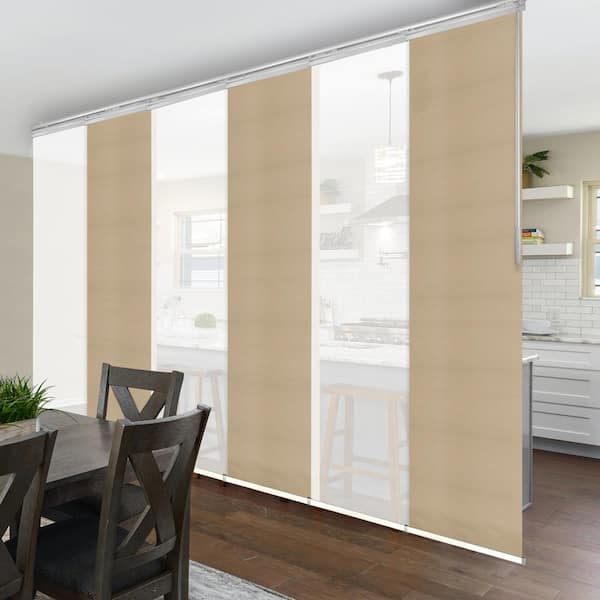 EMOH Morning Glow 70 in. - 130 in. W x 94 in. L Adjustable 6- Panel White Single Rail Panel Track with 23.5 in. Slates