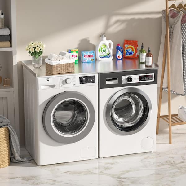 54 in. W x 27.5 in. D Gray Metal Washer Dryer Countertop Laundry Hamper with Edges Guards
