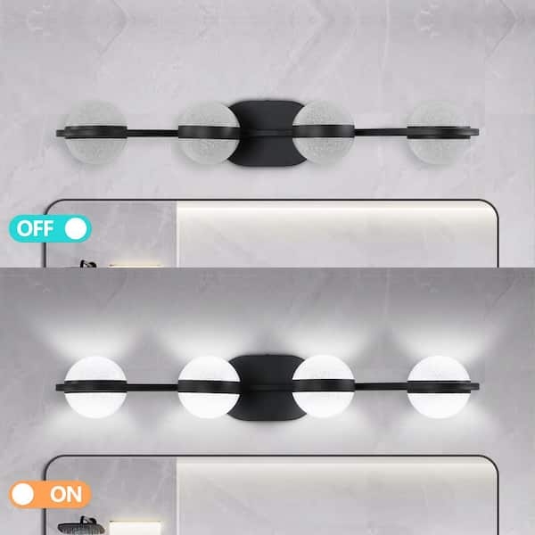 29.5 in. 4-Lights Black Bathroom Vanity Light Fixtures, Vanity Lights with Milky White Globe Glass