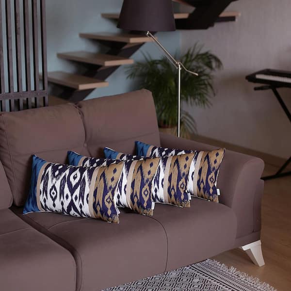 Set Of 4 Brown And Blue Ikat Design Lumbar Pillow Covers Set Of 4 Brown And Blue Ikat Design Lumbar Pillow Covers