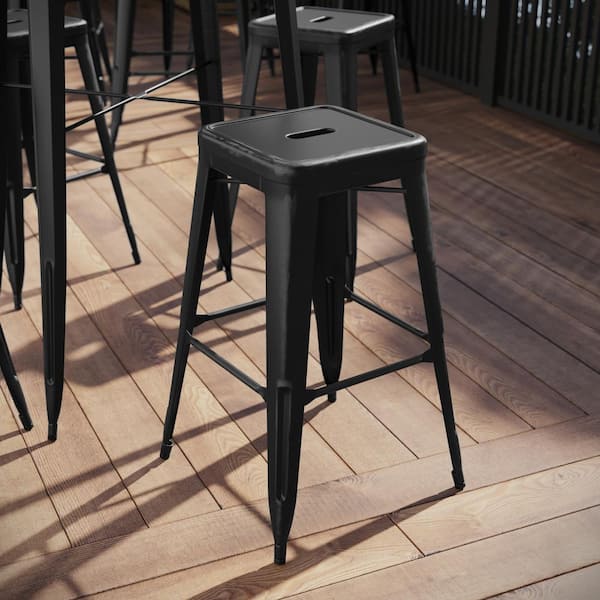 30 in. Distressed Black Metal Bar Stool