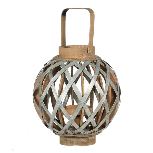 Unbranded Decorative Lantern with Handle, Silver Wooden Lantern for Indoor Outdoor, Home Garden Wedding