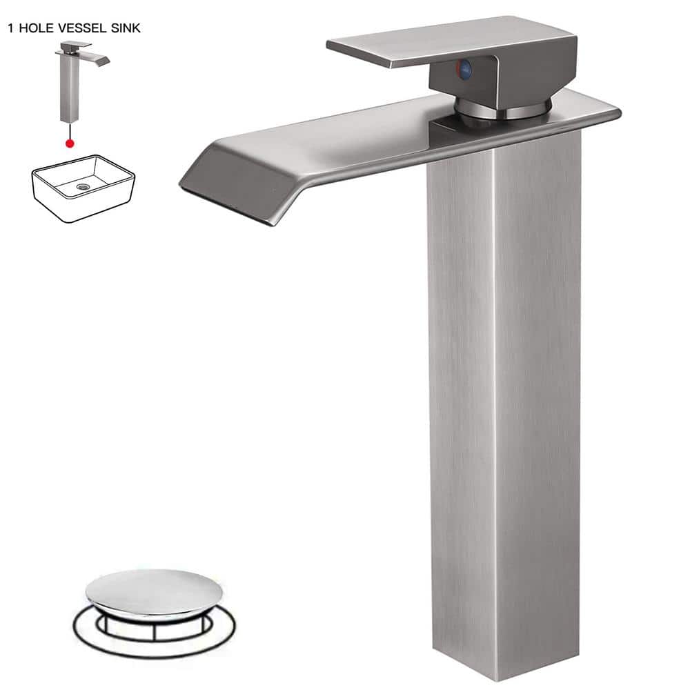 Single Hole Single Handle Bathroom Vessel Sink Faucet with Pop Up Drain without Overflow in Brushed Nickel price history on PriceWatchPro