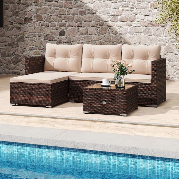 ANGELES HOME 4 Seats Wicker Outdoor Sectional Set with