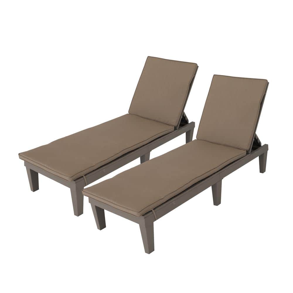 OSLO Grey 2-Piece Composite Outdoor Reclining Chaise Lounger with Beige Cus