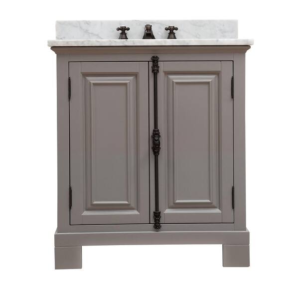 Water Creation Greenwich 30 in. W x 22 in. D Vanity in Gray with Marble Vanity Top in White with White Basin and Faucet