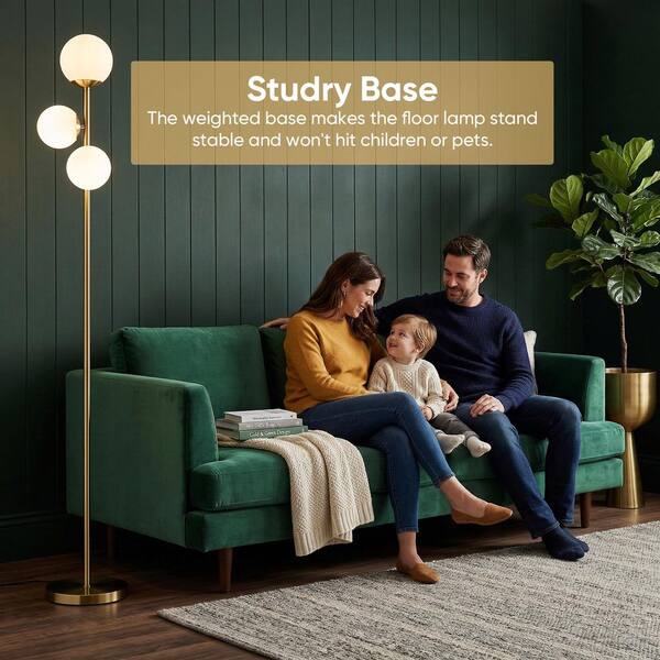 ROTTOGOON 65.7 in. Gold Modern Globe 3-Light Tree Floor Lamp with
