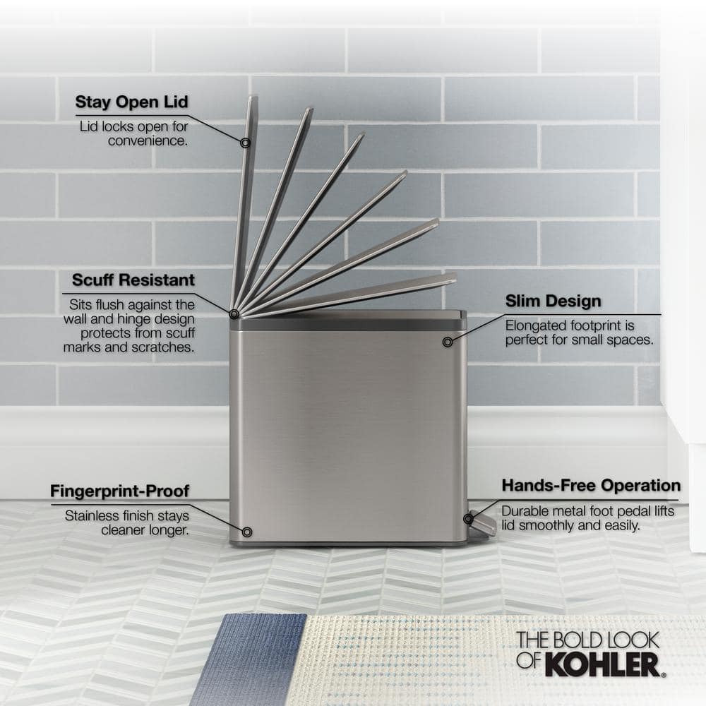 Slim 2.5-Gallon Stainless Steel and White Step Trash Can