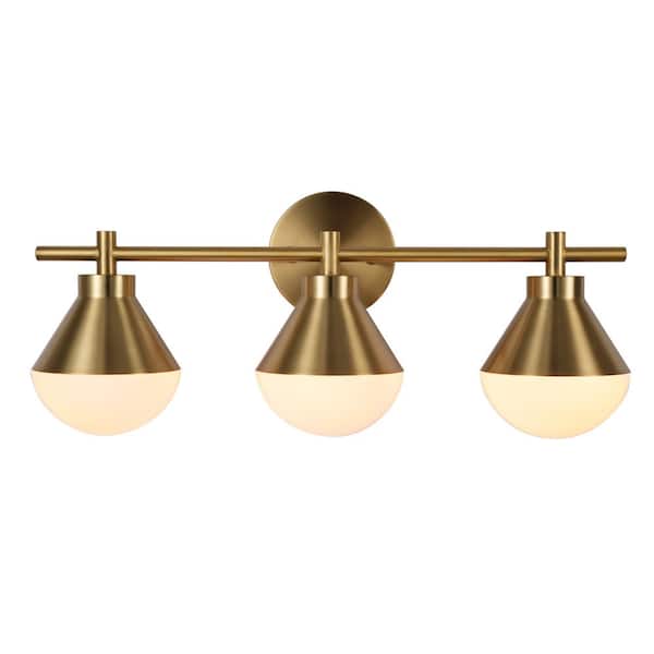 23 in. 3-Light Gold Vanity Light with Milk Glass Shades