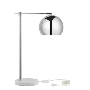 22 in. Silver Metallic Modern Integrated LED Bedside Table Lamp with Silver Metallic Metal Shade
